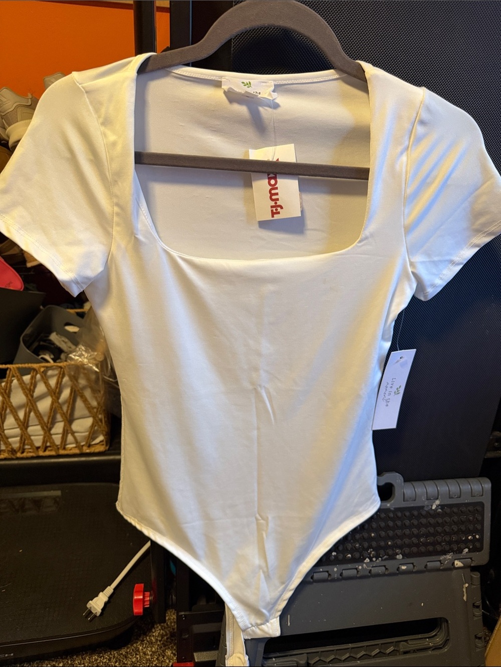 Women's White Square Neck Bodysuit -